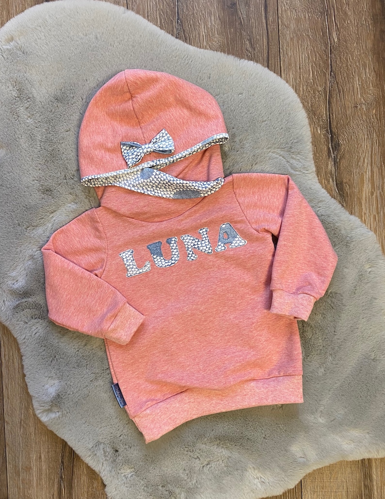 Sweater Personalized Name Hoodie with Hood and Wrap Collar Girls Kids Clothes