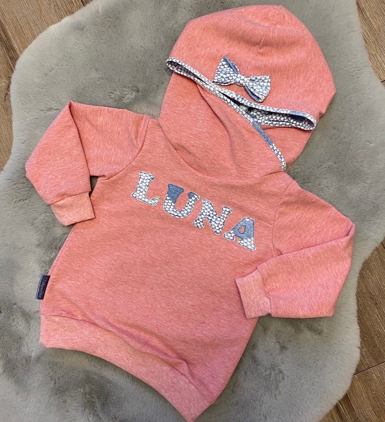 Sweater Personalized Name Hoodie with Hood and Wrap Collar Girls Kids Clothes