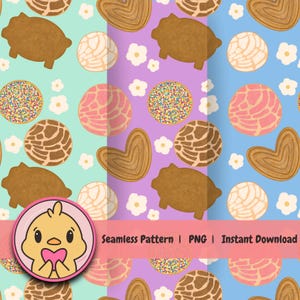 Mexican Pan Dulce Seamless Pattern | Concha Digital Paper, Sweet Bread Repeat, Printable Backgrounds, PNG for Fabric & Stickers