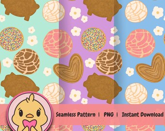 Pan Dulce Seamless Pattern: Mexican Sweet Bread Digital Paper (PNG Download)