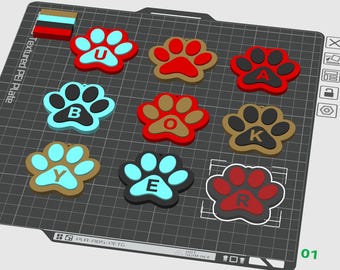 Animal Paw Print Keychain STL Files, Full Alphabet (Digital Download)