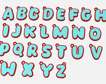 STL File for 3D printer: Letters KEYCHAIN, Whole Alphabet letters keychain, initials, 3D Print Instant download. This is a DIGITAL file.