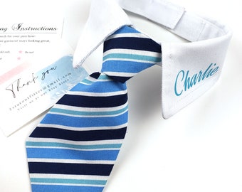 Customized. Personalized shade of blues and white stripes Necktie for cats and dogs Classy and Comfortable. Necktie Gifts. Pet outfits.