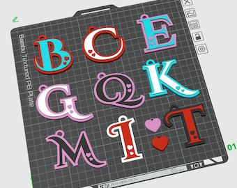 Archivo STL para impresora 3D: LLAVERO con letras del alfabeto, llavero con dije de corazón e iniciales. Archivo digital 3D. Descarga instantánea.