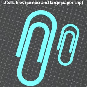 2 つの STL ファイル: 1 つのジャンボ サイズのペーパー クリップ STL ファイルと 1 つの大きなサイズのペーパー クリップ STL ファイル。3D プリンター用