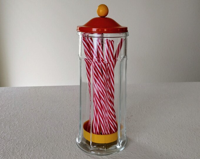Vintage Straw Dispenser Metal & Glass Wooden Finial Gemco Etsy