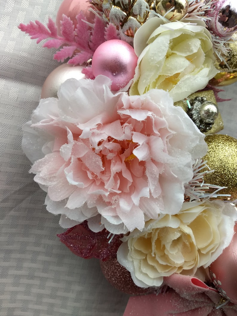 Pink /& Gold Floral Christmas Cutie Ornament Wreath