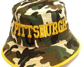 Gorra tipo pescador con estampado de camuflaje de la ciudad de Pittsburgh, ideal para golf, pesca y sol. Logotipo bordado.