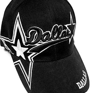 Dallas City Black Hat Cap Script Visor Embroidered Signature Double Cowboys Star Logo