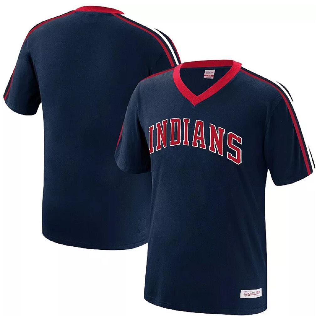 Cleveland Indians MLB Mitchell & Ness Overtime Win Vintage V-Neck Shirt Men's M