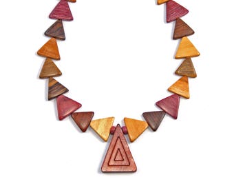 Unique boho jewelry eco jewelry exotic wood string pendant necklace - Triangles Multi - EE2216