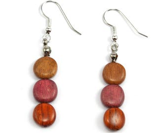 Unique exotic wood pendant earrings - Connected discs - EE1074