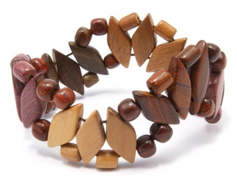 Exotic handmade wooden jewelry cuff bracelet tropical wood beads - EE1848