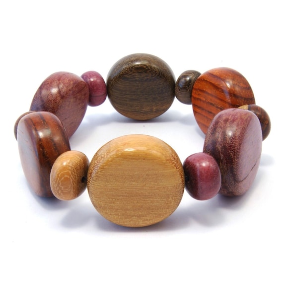 Exotic Handmade Wooden Jewelry String Bracelet Tropical Wood Beads