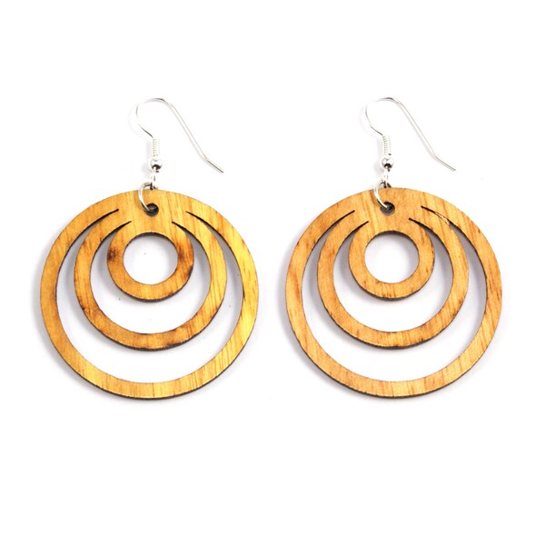 Tica Surf Unique Laser Cut Exotic Wood Laser Cut Pendant Earrings - Multi Rings - EE1341B