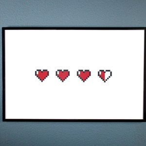 Pôster de 8 bits Hearts inspirado em videogames clássicos como a série Zelda