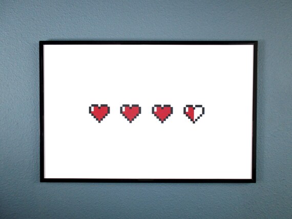 Digital Download 8 Bit Hearts Poster Inspired By Classic Video Etsy