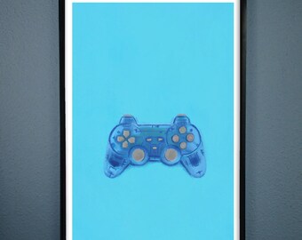 Retro Gaming Clear Blue Controller Art Print