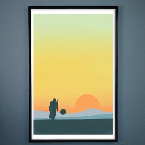 Minimalistisches Poster der Mandalorian und Baby Yoda