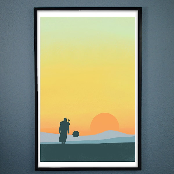 Minimalist Poster of The Mandalorian and Baby Yoda