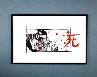 Sekiro Video game print With Death Kanji- Sekiro Drawing The Mortal Blade