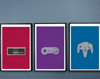 Set Of 3 Retro Video Game Controller Art Prints