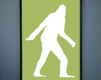 Lime Green Sasquatch Art Print: Bigfoot Silhouette Poster