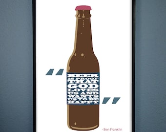 Benjamin Franklin Beer Quote Poster: Home Bar Art Print