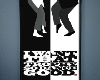 Impresión artística minimalista de Pulp Fiction: John Travolta y Uma Thurman bailan