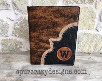 Zippered Planner Portfolio with Monogram or Brand, Fully Covered Zippered Organizer, Portfolio for Tablet, Zippered Cowhide Portfolio
