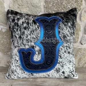 Leather Pillow, Custom Decorative Pillow, Decorative Cowhide Pillow, Monogram Throw Pillow, Personalized Pillow, Wedding Gift