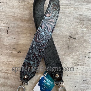 Black Leather Purse Strap, Crossbody Bag Strap, Patterned Leather Bag Handle, Shoulder Purse Strap, Gray Purse Strap, Customizable Strap