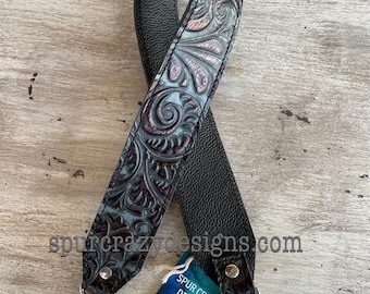 Black Leather Purse Strap, Crossbody Bag Strap, Patterned Leather Bag Handle, Shoulder Purse Strap, Gray Purse Strap, Customizable Strap
