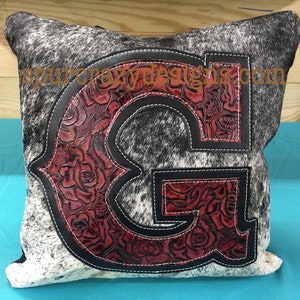 Unique Handmade Leather Pillow with Monogram Letter