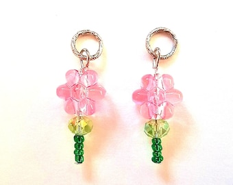 Hearing Aid Charms: Shimmery Flower Stems with Glass and Czech Glass Accent Beads!  Mother Daughter Set also available!