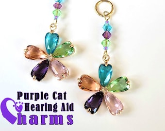 Hearing Aid Charms:  Beautiful, Multi-Colored Glass Flowers withe Czech Glass and Swarovski Crystal Accent Beads!