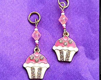 Hearing Aid Charms: Pretty Jeweled Pink Cupcakes with Czech Glass Accent Beads!