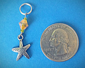 Hearing Aid Charms: Silver Starfish with Orange Accent Bead!