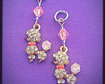 Hearing Aid Charms:  Precious Rhinestone Gold Plated Poodles with Glass accent beads! Also available in matching Mother Daughter Sets!