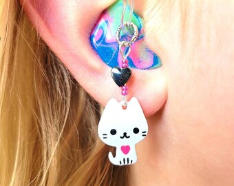 Hearing Aid Charms:  Super Sweet Kitty Cats with Czech Glass and Hematite Accent Beads!