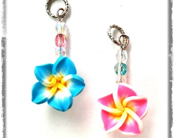 Hearing Aid Charms:  Vibrant Tropical Flowers with Czech Glass Accent Beads!  Also available as a matching mother daughter set!