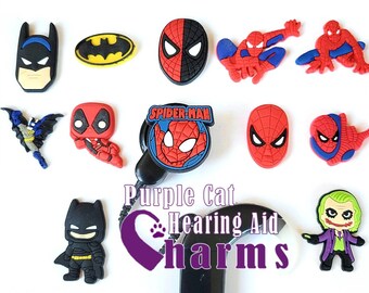 Hearing Aid Tube Trinkets or Cochlear Cuties:  Super Spider or Super Bat Inspired Cartoon Characters!  Please select quantity 2 for a pair!
