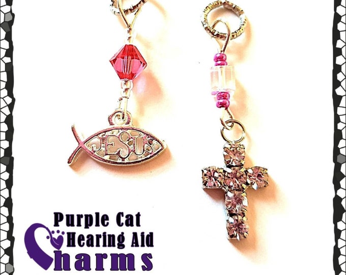Featured listing image: Jeweled Cross Hearing Aid Charms: Star of David, Fisherman of Men