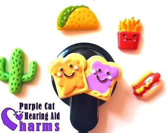 Cochlear Cuties or Hearing Aid Tube Trinkets: Yummy Lunch Foods or Cactus!  HotDog, Taco, Fries, PB&J. Please select quantity 2 for a pair!