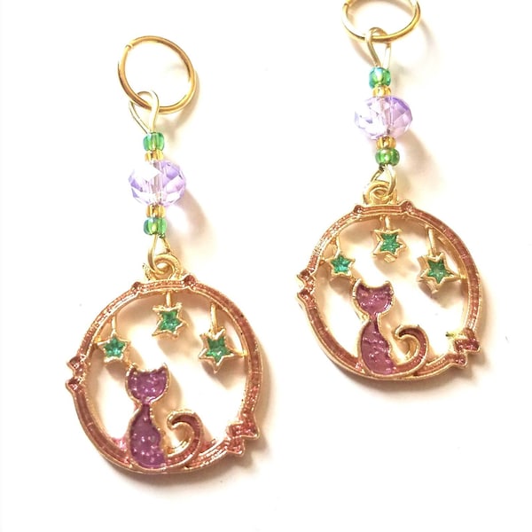 Hearing Aid Charms:  Mystical Purple Cat Gold Tinted Hoops with Glass and Czech Glass Accent Beads!