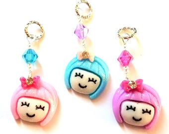 Hearing Aid Charms:  Super Cute Kawaii Style Punk Rock Girls made with Glass and Czech Glass Accent Beads!  3 hair colors available!