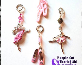 Hearing Aid Charms:  Charming Ballet Slippers, or Beautiful Ballerinas with Czech Glass Accent Beads!