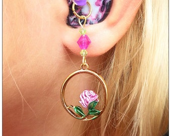 Hearing Aid Charms: Dainty Hooped Pink Roses with Czech Glass Accent Beads.  Wacky Twists sold separately. Gold plated!