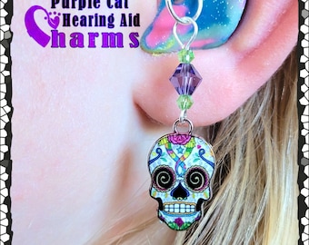 Hearing Aid Charms:  Dia de los Muertos Sugar Skulls with Glass and Hematite Accent Beads!