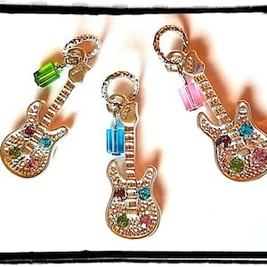 Hearing Aid Charms:  Shiny Silver Plated Jeweled Guitars with Glass and Czech Glass Accent Beads!